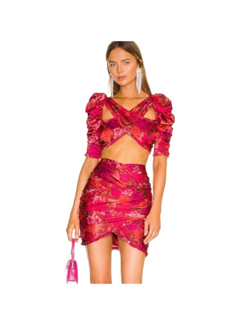 For Love & Lemons Pink and Red Floral Two-Piece Set